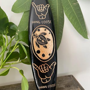 Hawaiian Hand Made 16&quot; Carved Wood Surfboard Home Decor Engraved Hang Loose