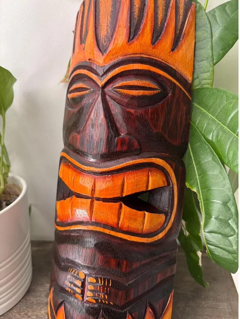 Hawaiian Hand Made Carved Wooden 12" Tiki Mask Wall Decor Hanging Tiki ...