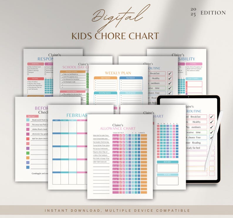 Kids Chore Chart | Printable Responsibility Tracker | Daily & Weekly ...