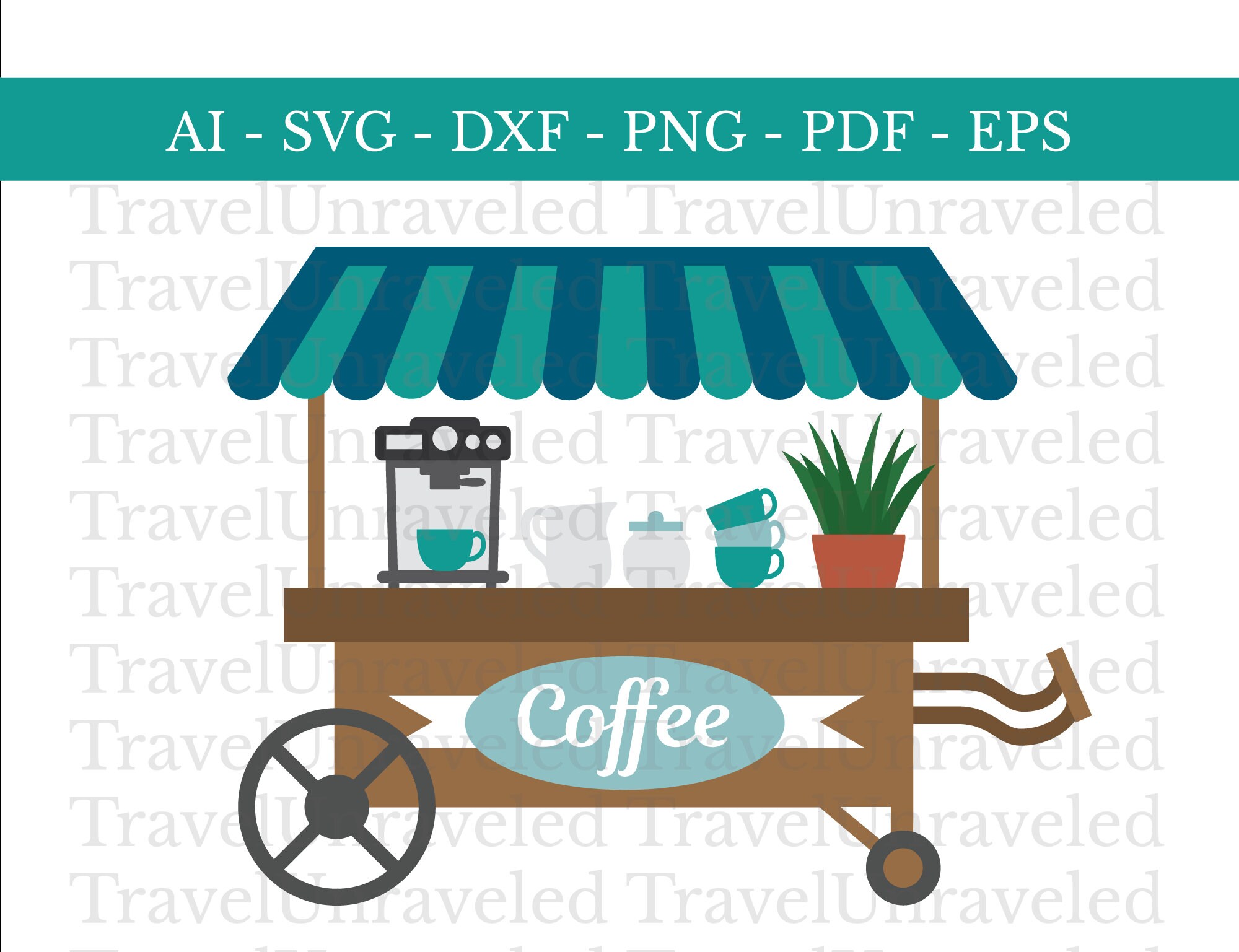Coffee Espresso Cart Cut Files for Cricut and Silhouette SVG, DXF, AI