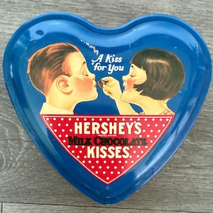 Vintage/ Heart/ Hersheys/ Milk Chocolate/ Kisses/ A kiss for you/ Tin/ 4 1/2”/ Fair Condition