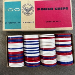 ヴィンテージ/プラスチック/ポーカーチップ/100枚/インターロッキング/洗える/壊れない/勝利ゲームライン/良好な状態