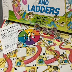 Vintage/ 1979/ Chutes and Ladders/ Up and Down Game/ Kids Game/ Milton Bradley/ Made in USA/ Complete/ Fair Condition