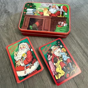 New/ Vintage/ 2 Decks/ Santa/ Playing Cards/ Standard Deck/ and Santa Tin