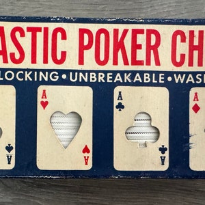 Vintage/ Kunststof/ Pokerchips/ 100/ Wit/ Chips/ In elkaar grijpende/ Onbreekbaar/ Wasbaar/ Compleet/ Redelijke staat
