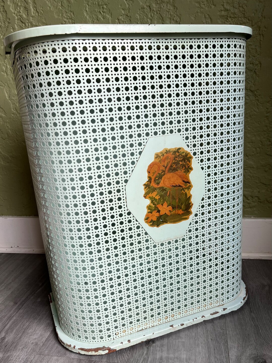 Vintage/ Metal/ Clothes Hamper/ Laundry Basket/ Mint Green/ Etsy