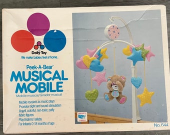 Vintage/ 1987/ Wind Up/ Musical Mobile/ Dolly Toy/ Nursery Decor/ Teddy Bear/ Stars/ Original Box/ Good Condition