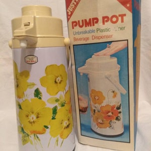 Vintage/ Retro/ Daisy/ Un-Breakable/ Sea Full Brand/ Pump Pot/ Beverage Dispenser/ Coffee/ Tea/ Hot/ Cold Drinks/ Great Working Condition