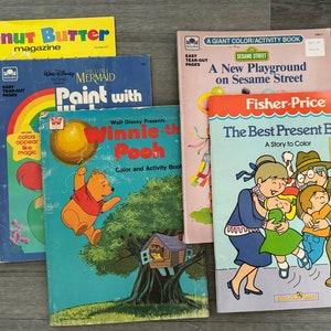 Vintage/ 1980s/ 1990s/ 5/ Coloring/ Activity/ Books/ Kids/ Sesame Street/ Barney/ Pooh/ Little Mermaid/ Family/ Good Used- New Condition