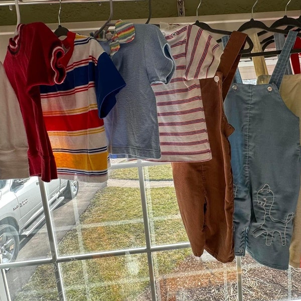 Vintage/ 1980s/ Lot of 10/ Toddler Boys/ Clothes/ Corduroy/ Overalls/ Bibs/ Short/ Long Sleeve/ Collared/ Shirts/ Good Used Condition