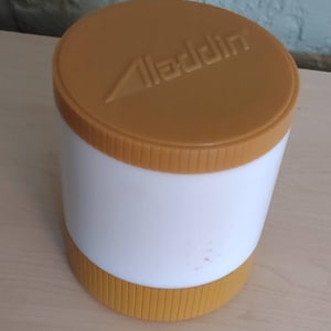 Vintage/ 1970&#39;s/ Aladdin/ Mustard Yellow/ Insulated/ Hot or Cold Thermos Jar/ Holds 10oz./ Good Condition