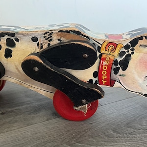 Vintage/ Wood/ Dalmatian/ Kids/ Pull Toy/ Fisher Price/ 180/ Made in USA/ Fair Working Condition