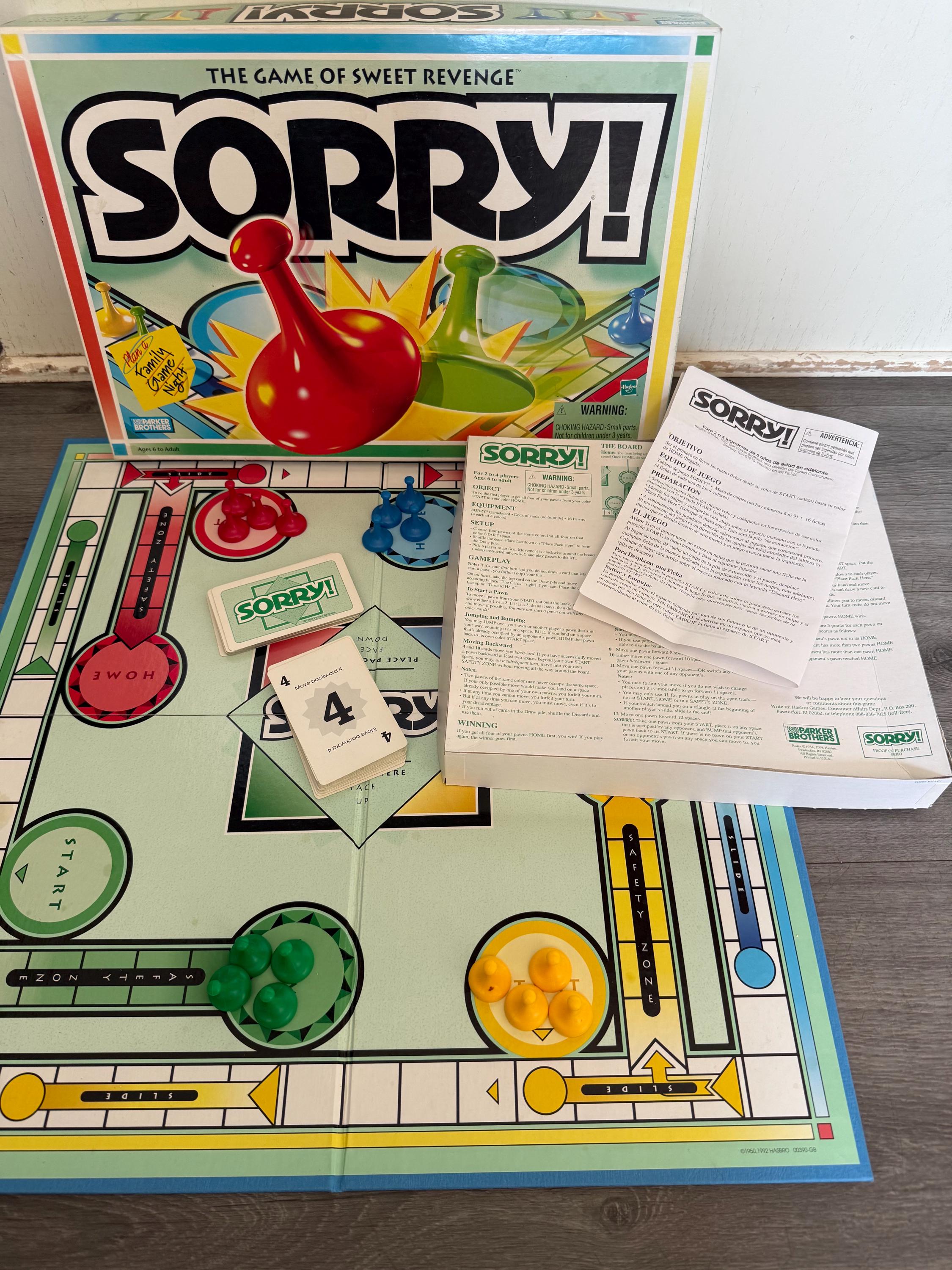 Vintage/ 1998/ Sorry/ Slide Pursuit/ Board Game/ Parker Brothers