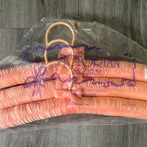 New Old Stock/ Vintage/ 1 set of 3/ Satin/ Peach/ Lavender/ Light Yellow/ Padded/ Clothes Hangers/ Coat Hangers
