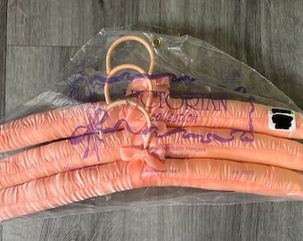 New Old Stock/ Vintage/ 1 set of 3/ Satin/ Peach/ Lavender/ Light Yellow/ Padded/ Clothes Hangers/ Coat Hangers