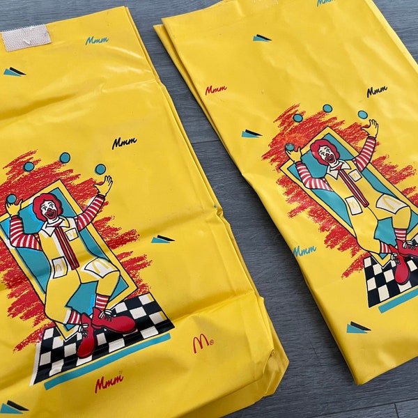 Vintage/ 1988/ Set of 2/ McDonalds/ Ronald McDonald/ Plastic/ Lunch Bags/ Good Condition