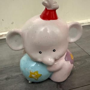 Vintage/ Baby Elephant/ Circus/ Piggy Bank/ Coin Bank/ 4 1/2”/ Fair Condition