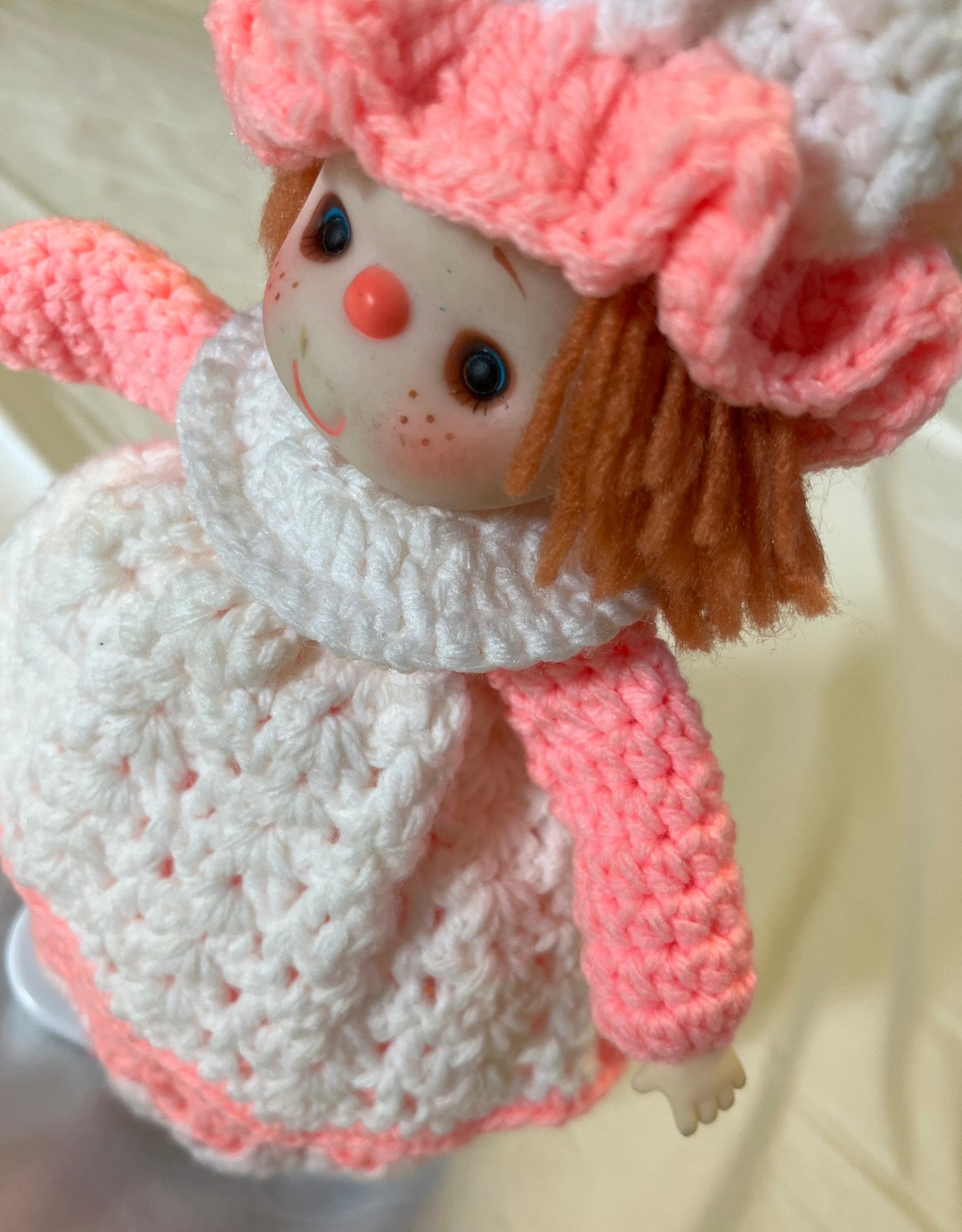Vintage/ Strawberry Shortcake/ Yarn Hair/ Pink/ White/ Crochet/ Doll