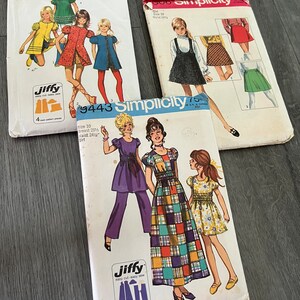 Vintage/ 1960s/ 1970s/ Girls/ Set of 3/ Simplicity/ Mini Dress/ Short Shorts/ Dress/ Pants/ Skirts/ Sewing Patterns/ Un known if Complete