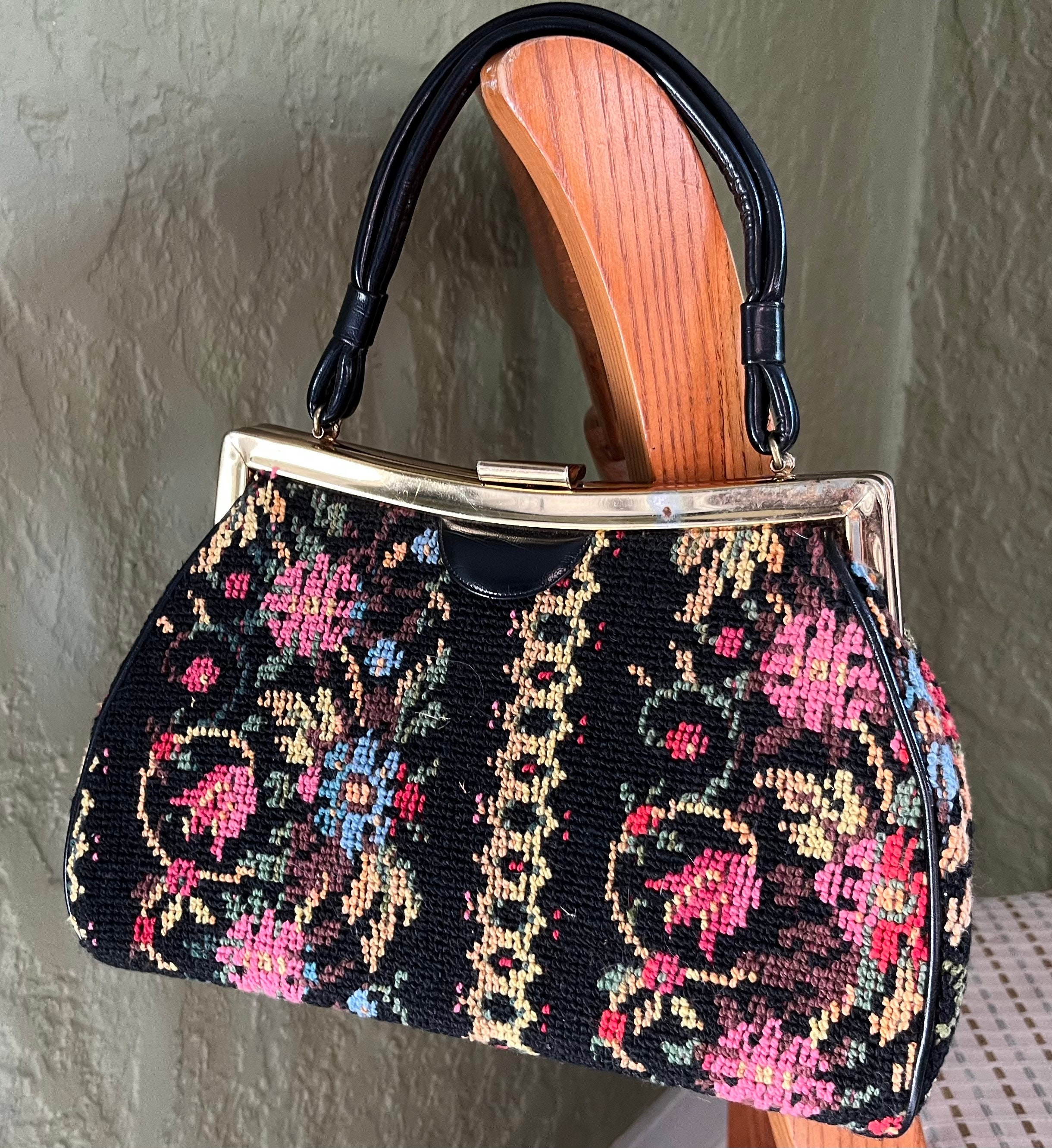 バッグ ~70s USA vintage embroidered purse 1970's Handmade Leather Tooled Purse-signed, Hand Painted