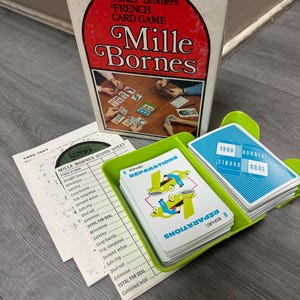 Vintage/ 1962/ Mille/ Borneo/ O jogo de cartas francês/ Parker Brothers/ Completo/ Muito bom estado