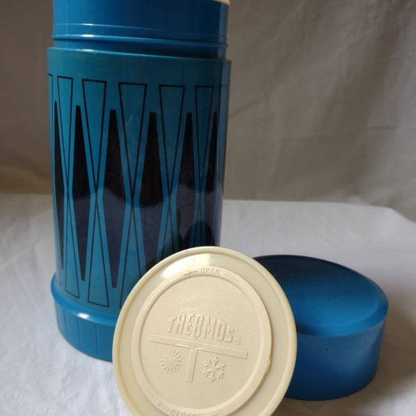 Vintage / Azul turquesa / diseño de diamante negro / 3cup / Boca ancha / Aislado / Termo