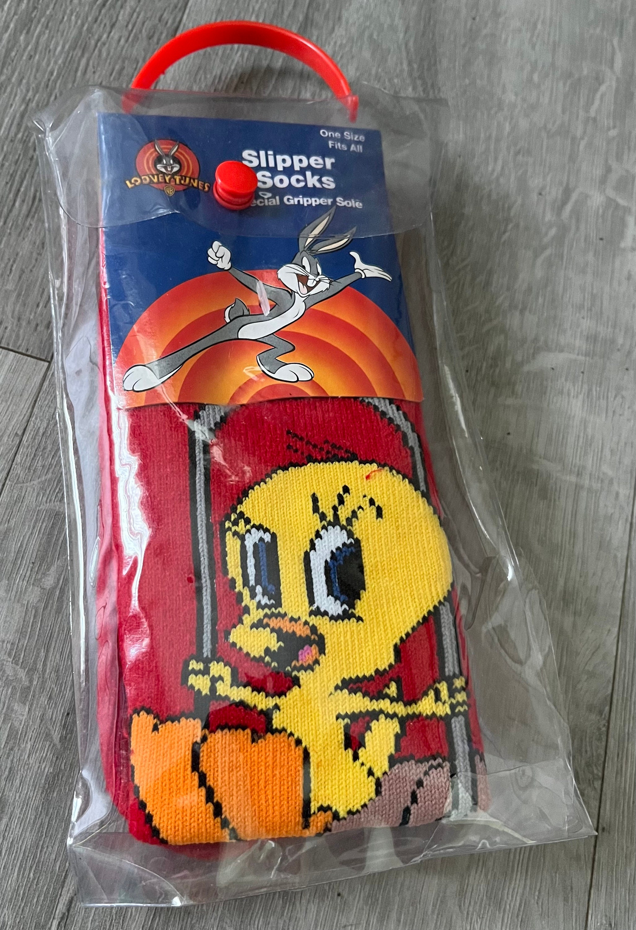 New Old Stock Vintage 2001 Looney Tunes Tweety Bird Slipper Socks Gripper Sole One Size Fits All