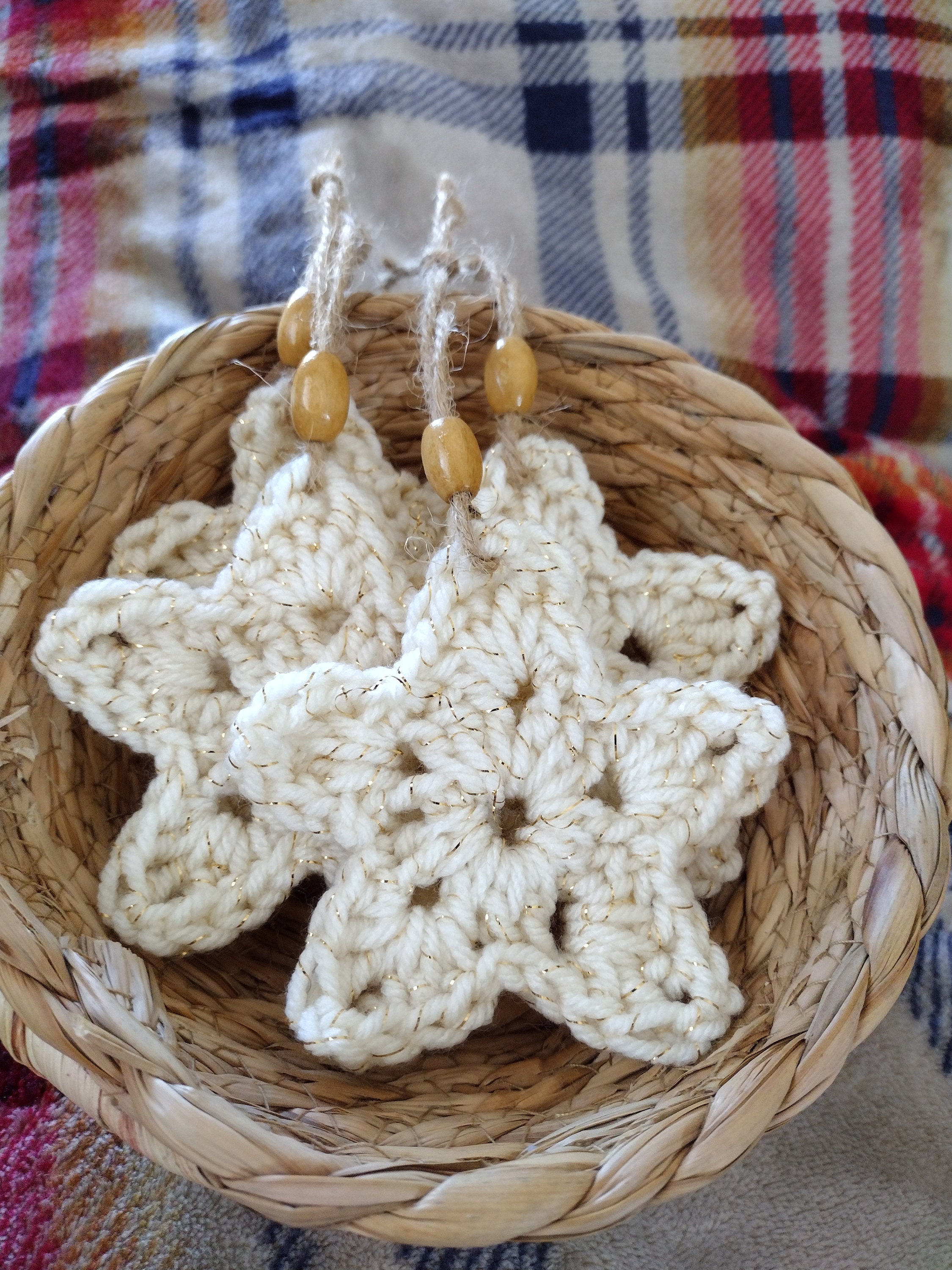 Set of 4 Rustic Crochet Star Ornaments - Etsy