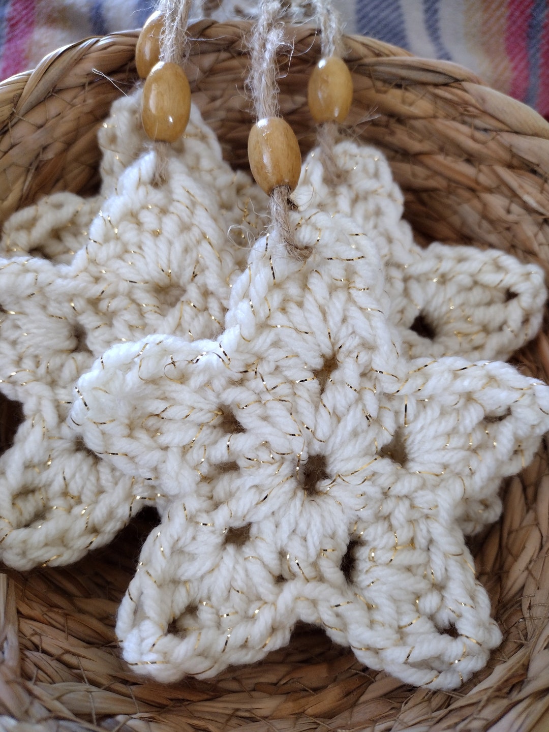 Set of 4 Rustic Crochet Star Ornaments - Etsy