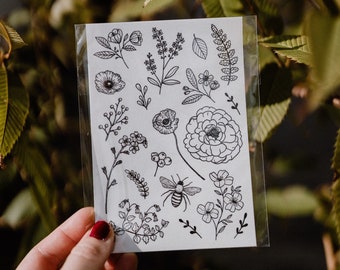Botanical Temporary Tattoos: Hand-Drawn Wildflower Set