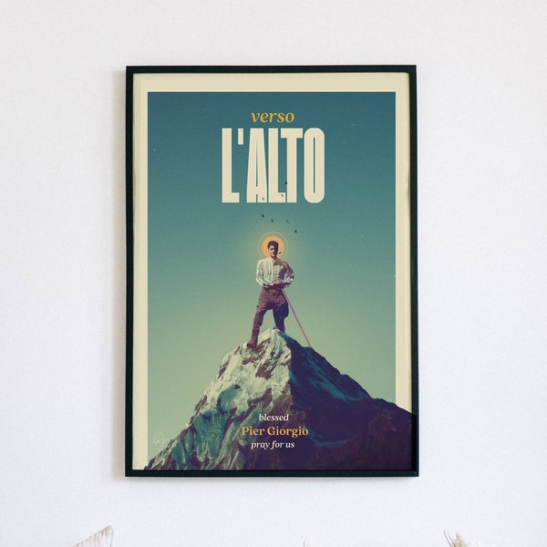 Zestaw plakatów do wydrukowania Verso L’Alto + DARMOWE tapety na ścianę | Błogosławiony Pier Giorgio Frassati | Sztuka katolickich świętych | Pobieranie cyfrowe