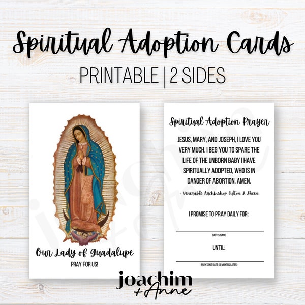 Spiritual Adoption Cards | Catholic | Printable - Digital Download |  Our Lady of Guadalupe, Fulton Sheen, Handouts, Adoption Date