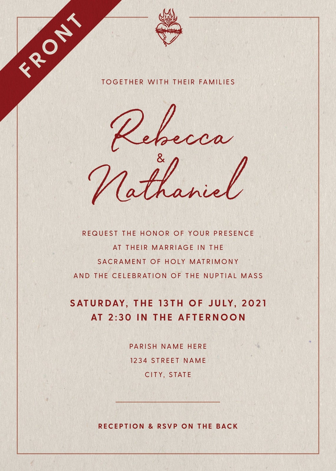 Personalized Catholic Wedding Invitation Allinone Sacred