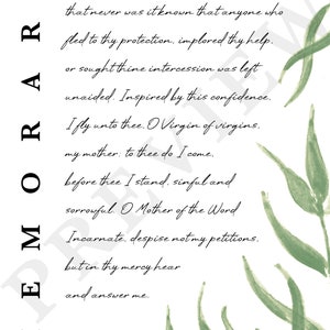 Memorare Prayer Poster Instant Download Printable | Etsy