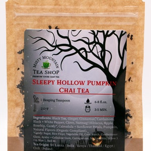 Sleepy Hollow Pumpkin Chai / Holiday Tea / Fall Flavored Tea / Spiced Black Tea / Tea Gift / Loose Leaf Tea