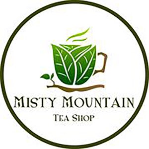 May include: A green teacup logo with a stylized leaf design and the text "Misty Mountain Tea Shop".