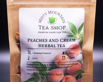 Peaches and Cream Herbal Tea / Fruit Tea / Holiday Tea / Loose Leaf Tea / Decaf Tea / Peach Tea / Tea Gift