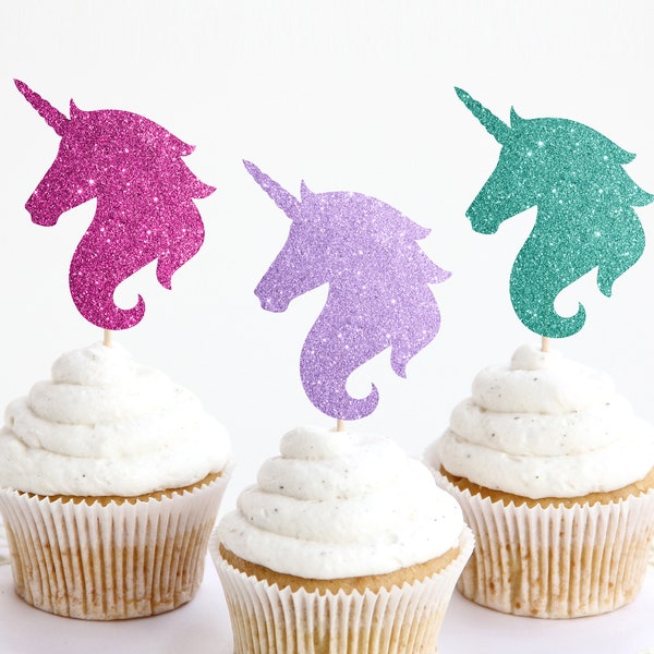 12 Unicorn Cupcake Toppers - Birthday Treat Topper  -  50+ color options  - Ships Fast!