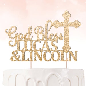 God Bless Cake Topper for Baby, Twins, Triplets - Baptism Christening Dedication Celebration -  50+ color options  - Ships Fast!