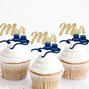 Set of 12 Custom Hebrew Name Tefillin Cupcake Topper - Mazel Tov - Bar Mitzvah
