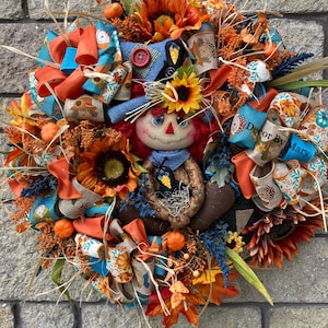 Scarecrow wreath, Fall scarecrow wreath, Autumn scarecrow wreath, Fall wreath, Autumn wreath, home decor, front door decor, scarecrow decor