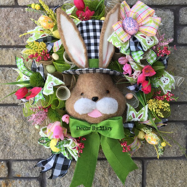 Mr. Bunny Easter wreath, Spring bunny wreath, Bunny head wreath, Easter Spring bunny head wreath, front door decor, home decor, bunny wreath