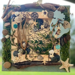 Küsten tropische Mixed Media Meerjungfrau Leinwand Wandkunst