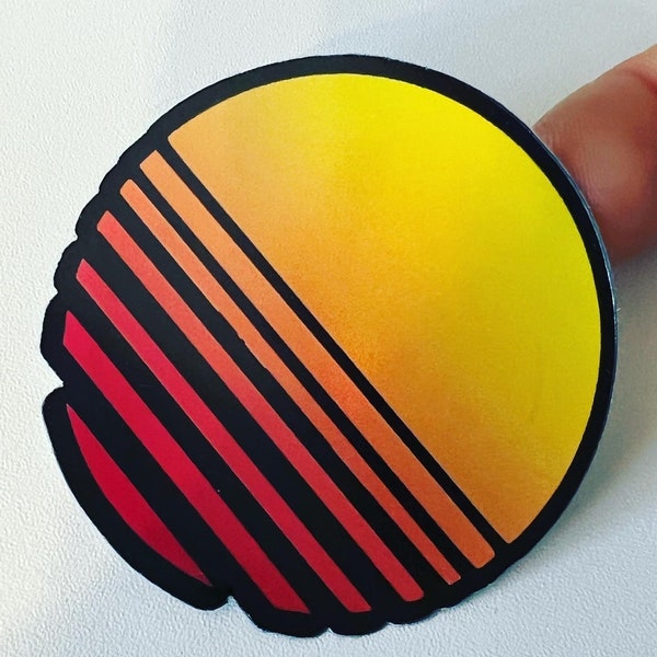 NOW WATERPROOF! Synthwave Sunset retro neon 80s vhs holo sticker vaporwave retrowave outrun die cut