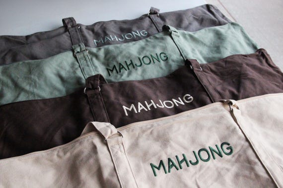 Extra Wide Mahjong Bag, Fits Mat Without Folding, Embroidered Canvas Mahjong Tote, Tile Storage Organizer Bag