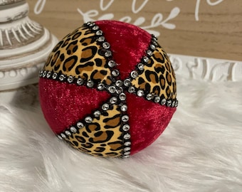 Red velvet and cheetah/leopard print fabric decorative balls