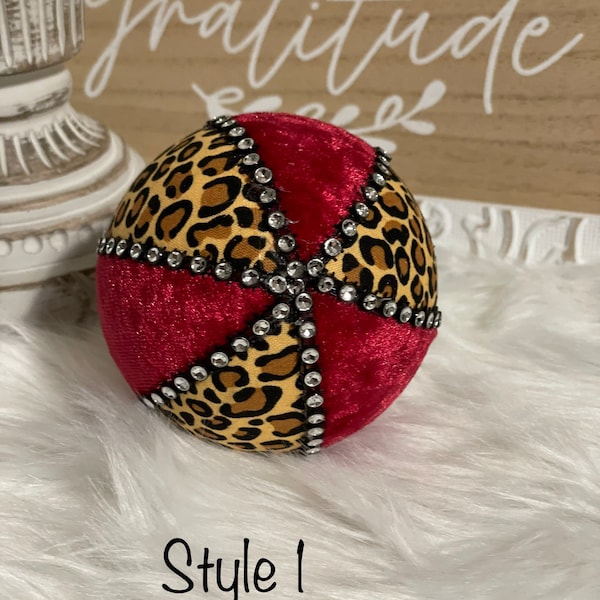 Red velvet and cheetah/leopard print fabric decorative balls