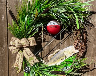 decorative fishing lures for wreath making Gone Fishing Wreath, Rustic Front Door Wreath, Father's Day Gift