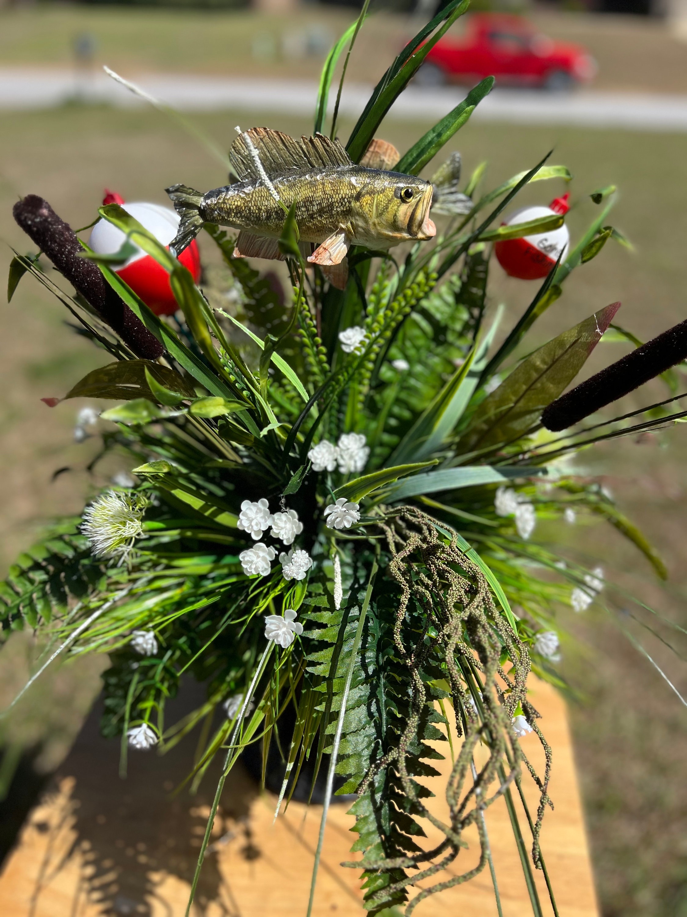 bouquet of fishing poles Powers Handmade Gifts Hobby Gear Gift Basket Theme Unisex Multicolor, Size: stands 21 x 10 Inches With trusted brands like Eagle Claw This Is A Memorial Flower