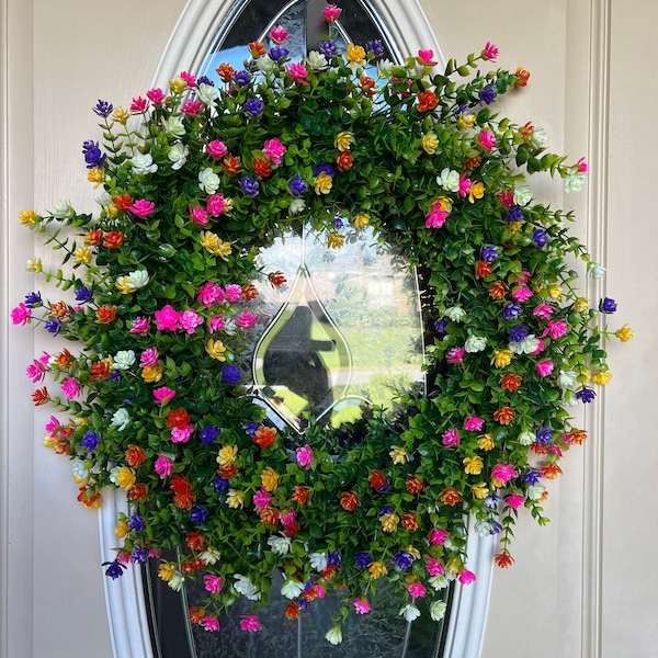 Colorful Spring Boxwood Door Wreath